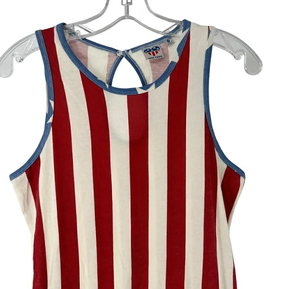 Junk Food American Flag Romper Size S 4th Of July Patriotic Sleeveless Pockets